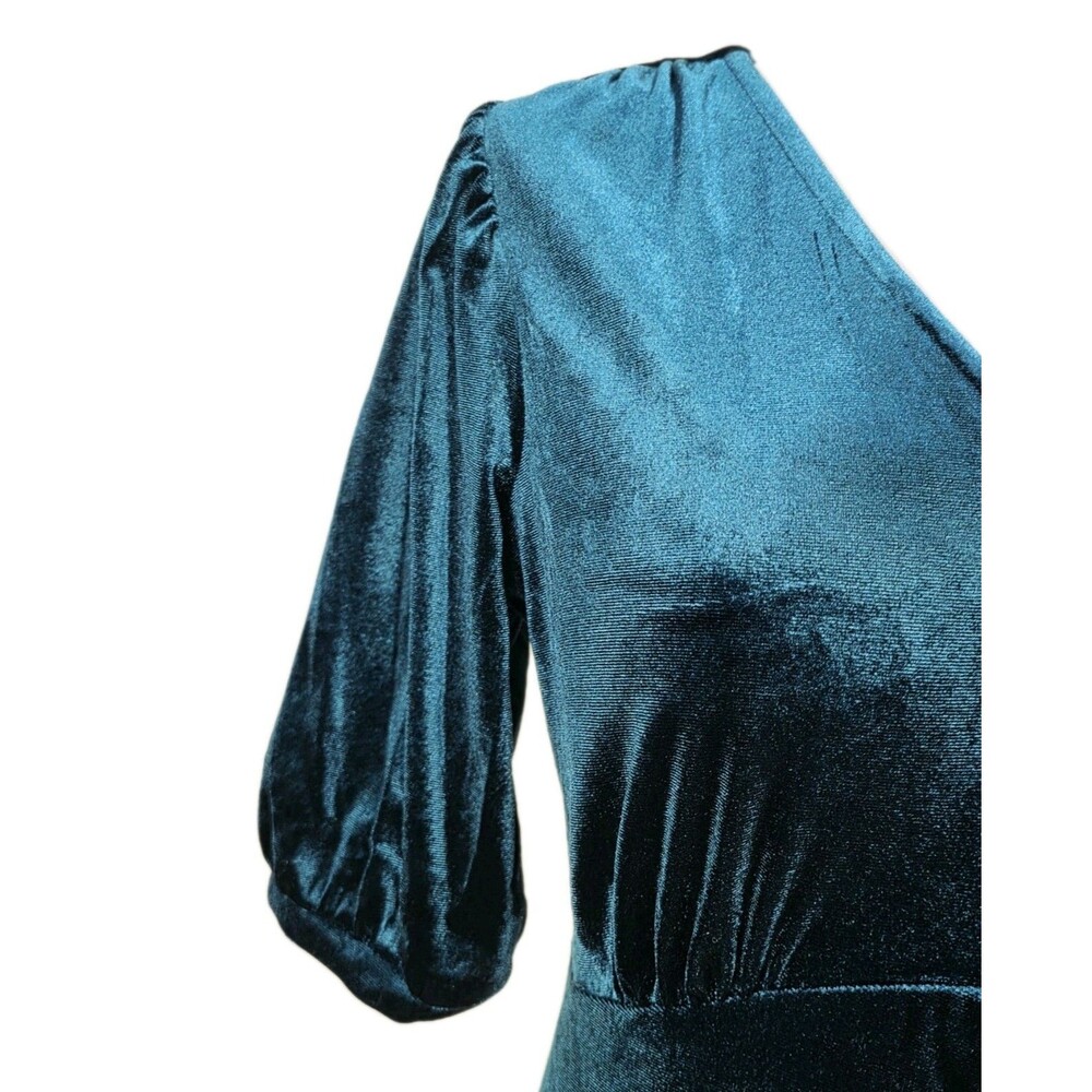 Briggs New York Women's XL Holiday Velvet Midi Dress Vneck Stretch Teal Blue - Picture 6 of 13